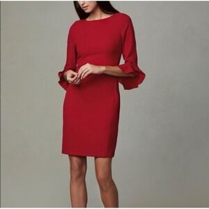 Karl Lagerfeld Paris Lynn Tulip Ruffle Bell Sleeve Crepe Red Dress SZ 4 Holiday